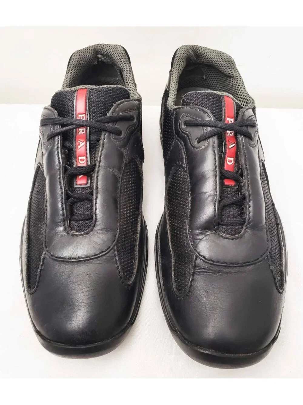 Vintage Prada Womens Sneakers Linea Rossa America’s Cup Black Leather Shoes 37,5